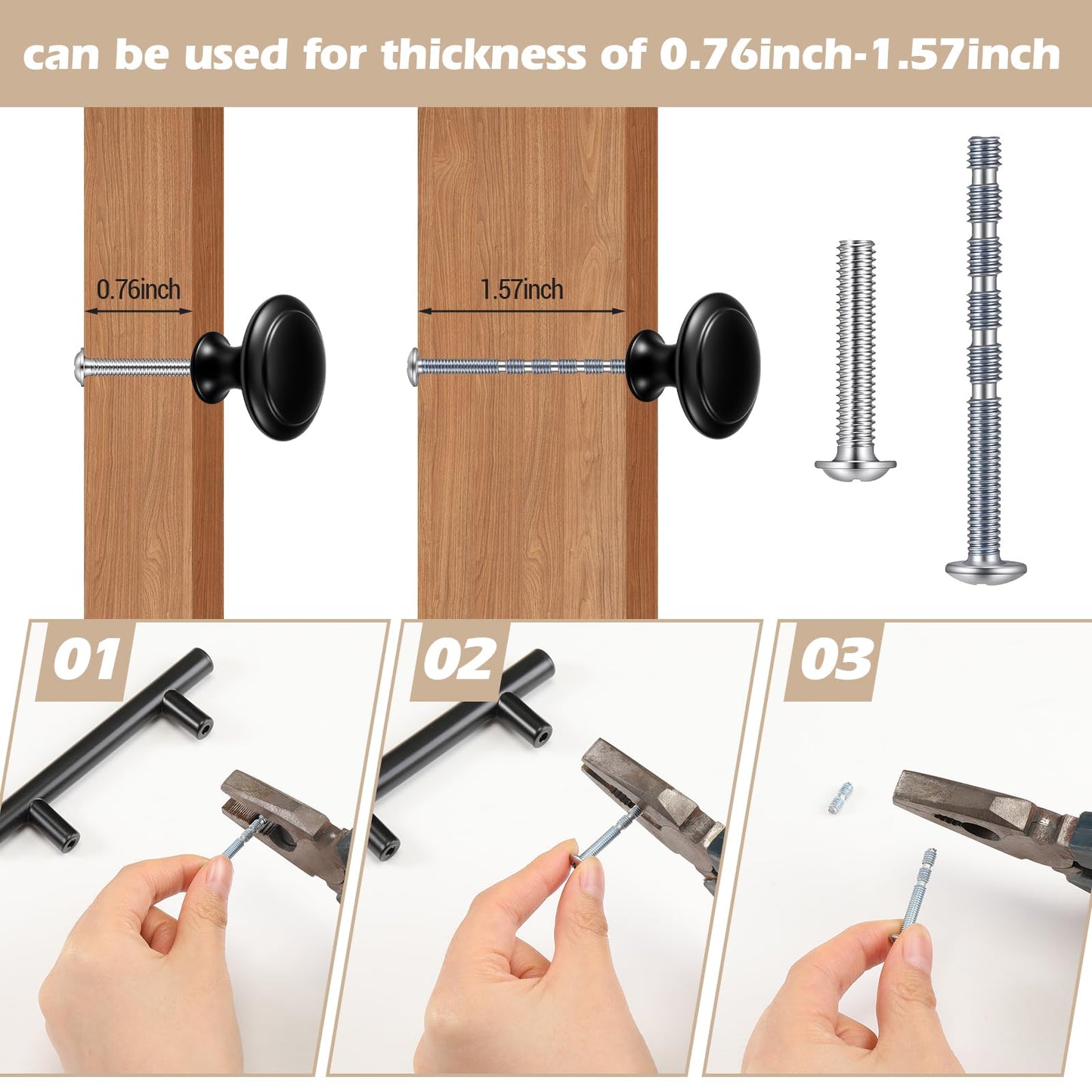 Yookeer 30 Pack Cabinet Pulls and Cabinet Knobs Stainless Steel 5 Inch Kitchen Drawer Pulls 30mm Drawer Knobs with Installation Screws for Dressers Kitchens Cupboard(Black)