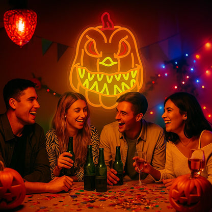 Pumpkin Neon Sign for Wall Decor, Spooky Pumpkin LED Wall Light, Fall Decor for Bedroom – USB Powered Dimmable Accent for Kids’ Room, Game Room, Bar, Halloween Party, Seasonal Holiday Gift