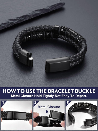 Bandmax Black Leather Viking Nordic Bracelet for Men 8.26 Inch Celtic Knot Beaded Wristband Bracelets Norse Style Men's Wrist Jewelry Gift for Son Husband Father Christmas Birthday Father's Day