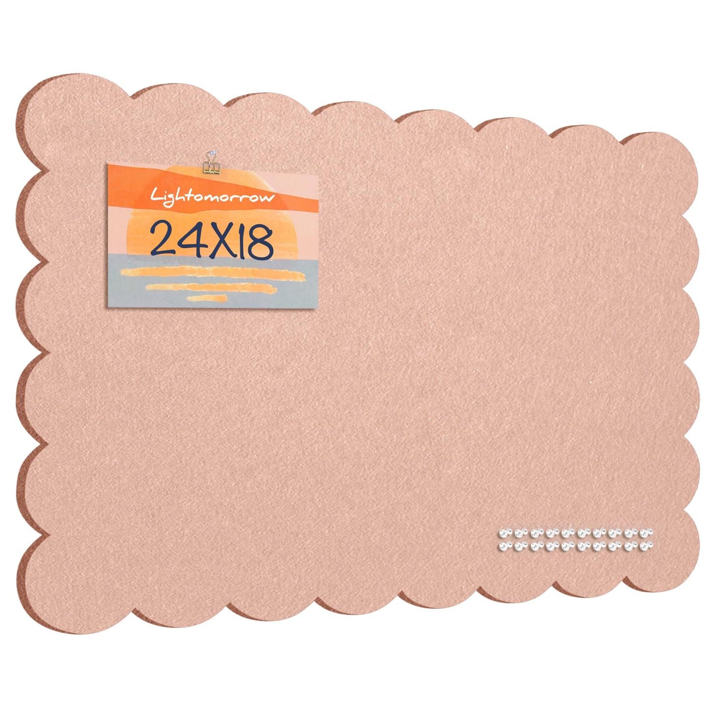 Lightomorrow Scalloped Bulletin Board, 24 x 18 Inches Felt Pin Board - Decorative Cork Alternative for Wall, Foldable Picture Self-Adhesive Vision Prayer Board with 20 Pushpins - Mauvey Pink