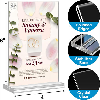 Acrylic Sign Holder 4x6, 20 Pack Clear Table Vertical Double Sided Table Menu Display, Plastic Desktop Picture Frames Stand Acrylic Paper Holder Tabletop Sign Holder for Wedding Office Show Fair
