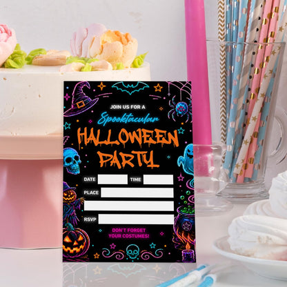 Weifuju 20 Pack Neon Spooky Halloween Party Invitations with Envelopes