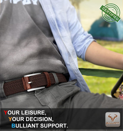 BULLIANT Belt for Men 2Pack,Mens Gift Stretch Braided Web Belt Elastic for Casual Golf Jeans,1 3/8"(Black/Deep Brown,36"-40" Waist Adjustable)