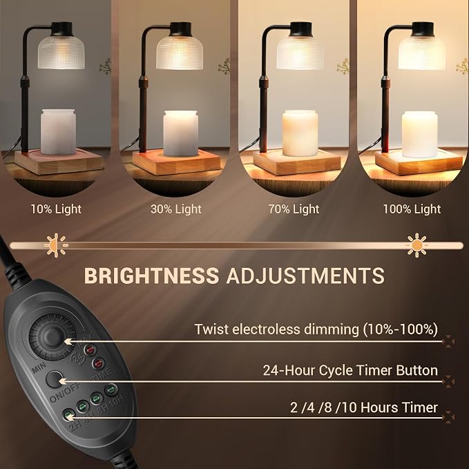 KLL Candle Warmer Lamp with Timer: M Birthday Gift for Women - House Warming Gift New Home Decor, Dimmable Wax Melt Warmer for Jar Candles with 2 Bulbs - Brown