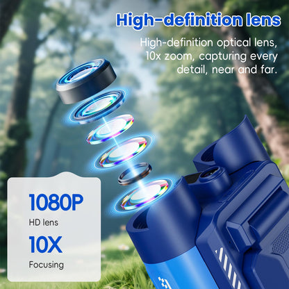 Aspoven Binoculars for Kids, Night Vision with 2.4" Screen, HD Digital Binoculars for Boys and Girls Ages 4-12, Portable Kids Binocular, Photo Video Capture & 9 Puzzle Games (Blue)