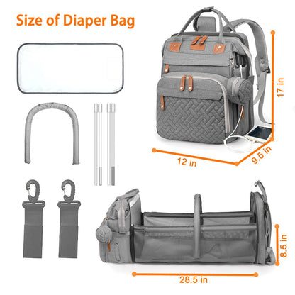 Astro alan Baby Diaper Bag with Changing Station, Waterproof Diaper Bag Backpack for Moms Dads with USB Charging Port, Baby Shower Gifts, Large Capacity diaper backpack, Grey