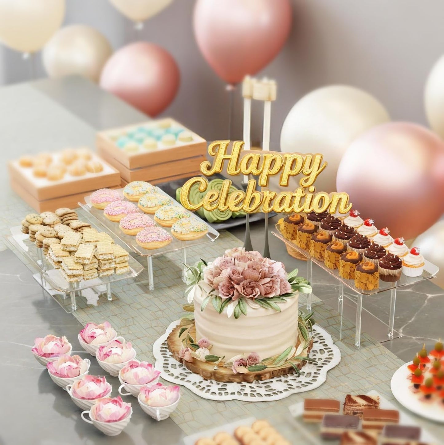 HeiMma 3 Pack Dessert Table Display Set, Clear Acrylic Desert Stands Buffet Risers for Cupcakes Dessert Pastry Food Treat Tier Cookie Dessert Platter Serving Trays Stand for Wedding Birthday Party