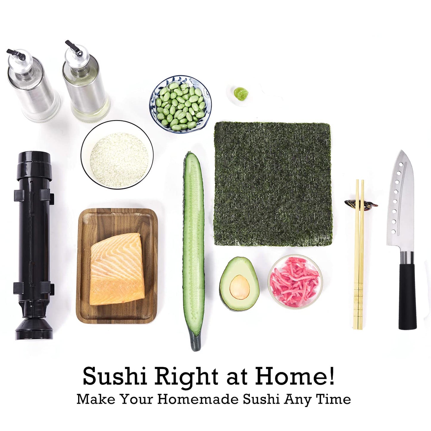 FUNGYAND Sushi Making Kit, All-in-One Bazooka Roller Set with Bamboo Mats, Avocado Slicer, Paddle, Knife, Chopstick & Holders, Cotton Bag - DIY Maki Roller Machine