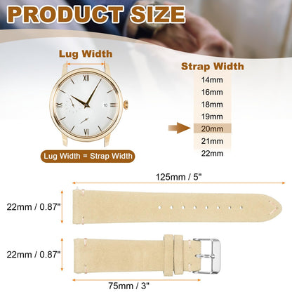 HARFINGTON Leather Watch Band 20mm Width Watch Strap Top-Grain Suede Cowhide Wrist Bands Replacement with Stainless Steel Buckle for Men Women, White