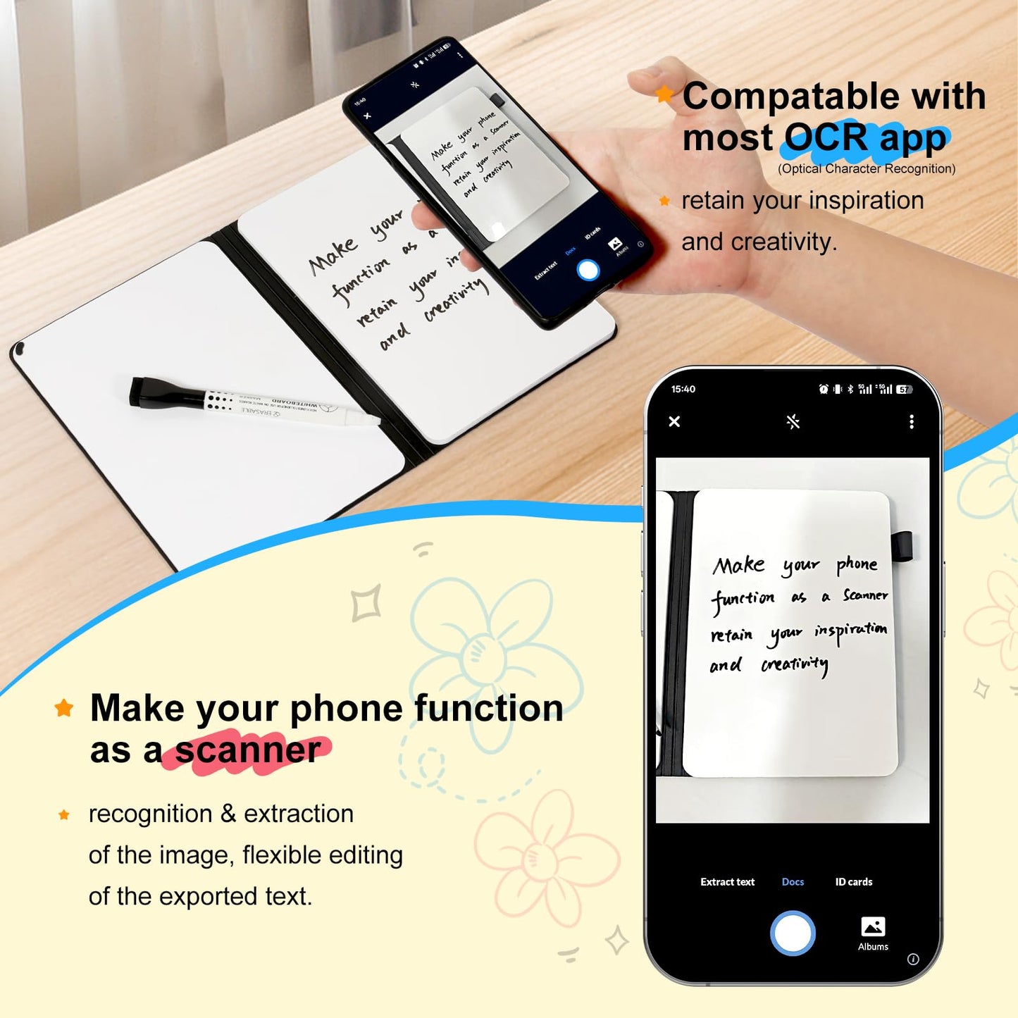 AGM Portable White Board Dry Erase Notebook, 8.4" x 6" Double Sided Folding Whiteboards with 3 Pens, Small Travel Dry Erase Board Skin-Friendly Material for Study, Meeting, Planning, Dark
