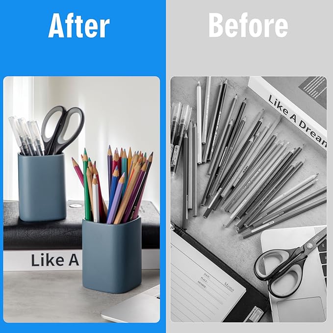 Pen Holder, 2 Pack Pencil Holder for Desk,Ceramic Pencil Cup Desk Organizer, Makeup Brush Holder Cute, Stationery Accessories for Office, School, Home (Matte blue)