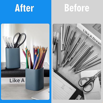 Pen Holder, 2 Pack Pencil Holder for Desk,Ceramic Pencil Cup Desk Organizer, Makeup Brush Holder Cute, Stationery Accessories for Office, School, Home (Matte blue)