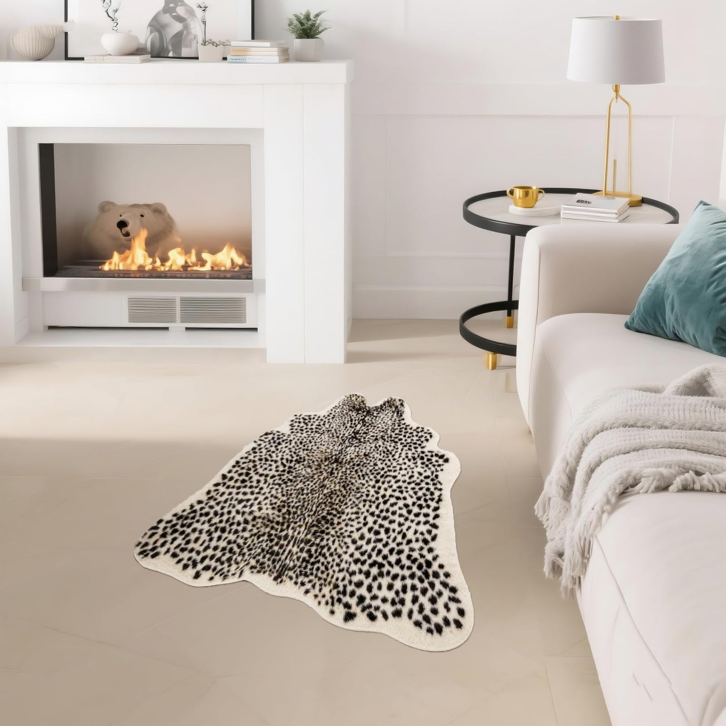 Fluffy Leopard Rug, Premium Cheetah Print Rugs, Soft Faux Fur Animal Carpet for Kids Room Bedroom, Living Room, Shaggy Teen Room Home Decor (Cheetah Print 39.4 X 36 in)