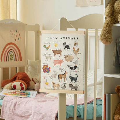 Nrleey Farm Animals Wall Art - Farm Animal Nursery Educational Poster Hanger Frame, Farm Nursery Decor, 12x16 Inches