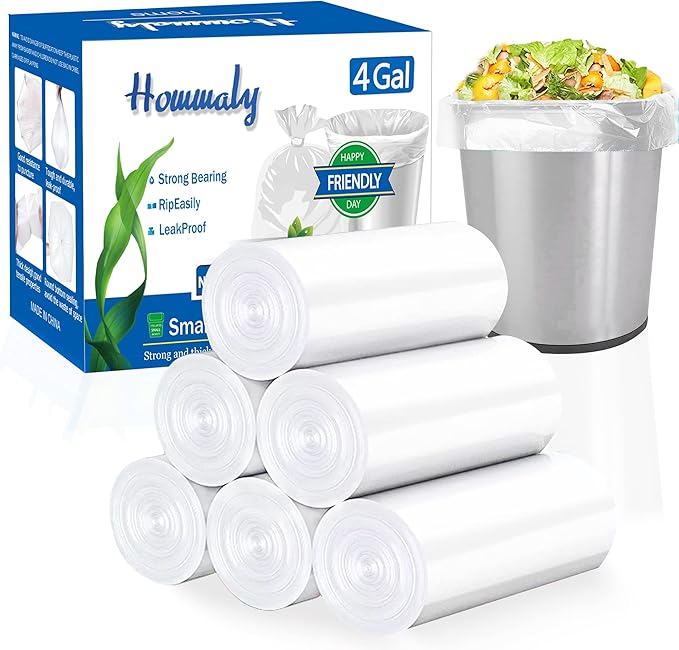 4 gallon trash can liners, Small clear Garbage Bags, Extra Strong 4 Gal Trash