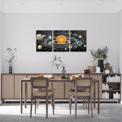 jejeloiu Solar System Canvas Wall Art for Living Room Bedroom 12"x16"x3pcs Universe Planets Picture Wall Decor for Bathroom Galaxy Star Trails Office Decorations Artwork Posters Outer Space Painting