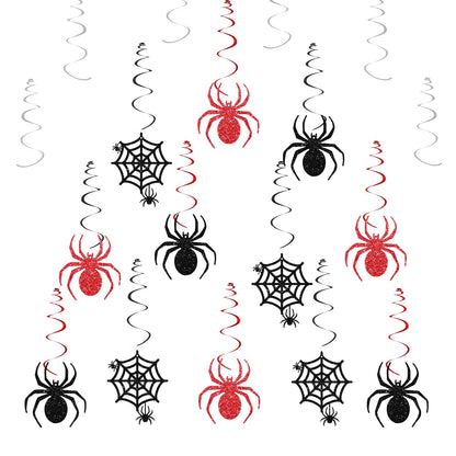 Spider Hanging Swirls, Halloween Hanging Decoration, Spider Web Foil Ceilling Decor for Birthday, Spooky Halloween Party Favors - Black Glitter
