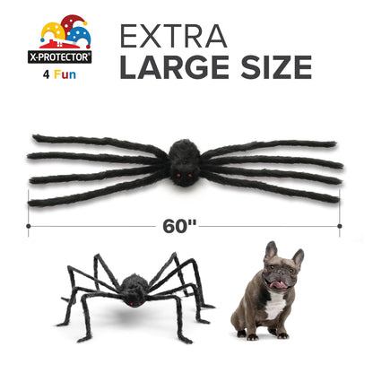 X-Protector Halloween Giant Spider - 2 PCS Pack Big Halloween Spider Decorations - Large 60" Outdoor Spiders Decor - Black Scary Indoor Party Decoration [Web not Included]