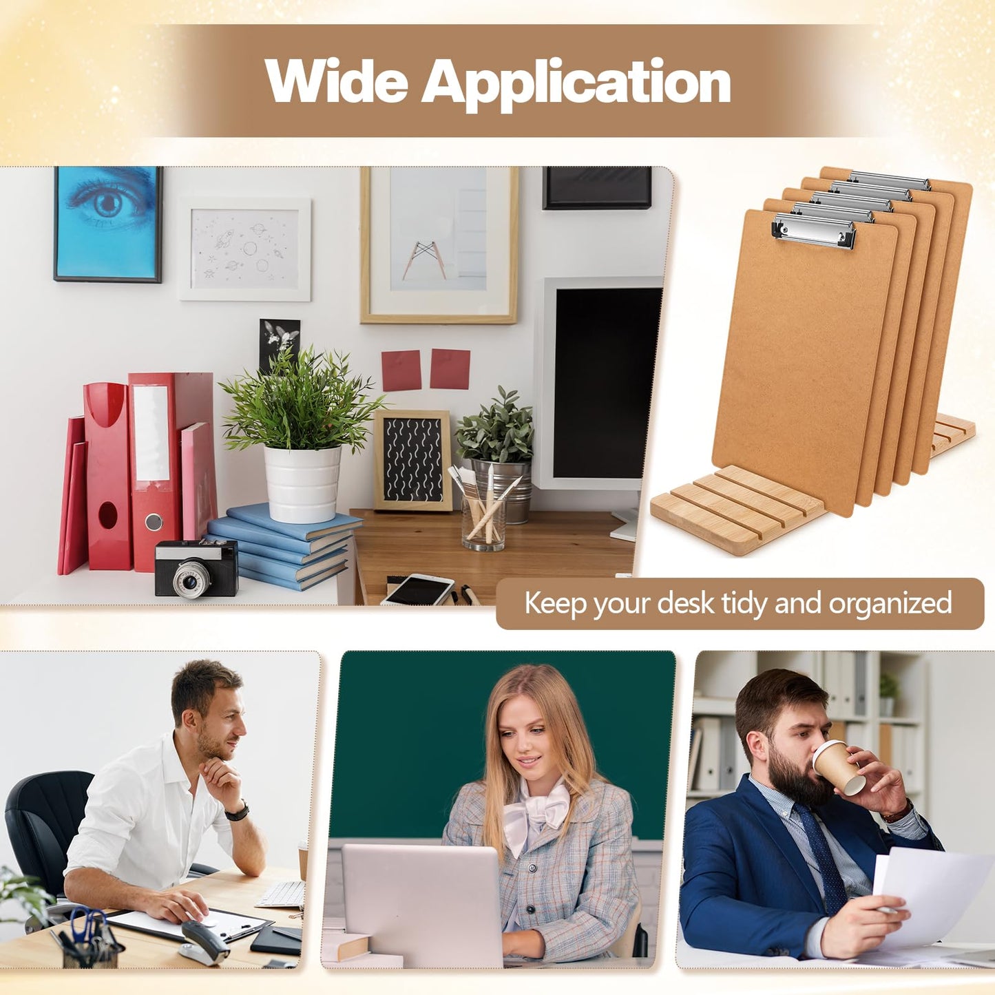 Chunful Bamboo Clipboard Holder 12 Slots Clipboard Organizer 5.9 x 15.7'' Storage Rack Document Typing Paper Stand Menu Display Receipt Holder for Classroom Office School Teacher No Assembly Required