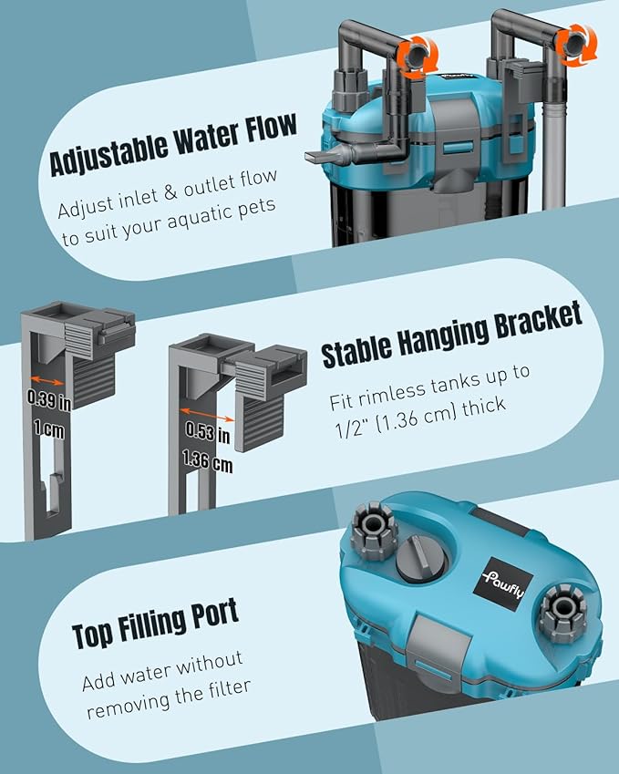 Pawfly 13W Ultra Quiet HOB Aquarium Filter, 120 GPH Hang on Back Filter with Adjustable Flow & Sponge, Suitable for 40 Gallon Fish Tanks