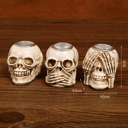 3 Piece Halloween Skull Candle Holder for Table Centerpieces Fireplace Halloween Decor and Dinner Party Resin Halloween Candlesticks Holder