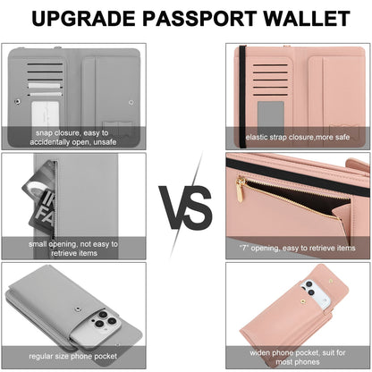 DOB SECHS Leather Passport Wallet Crossbody Phone Bag, RFID Blocking Passport Holder Credit Cards Case for Women, Travel Accessories Organizer Neck Wallet Pouch Bag with Adjustable Strap, Pink