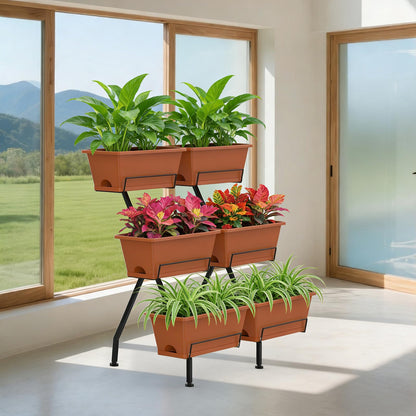 Vertical Garden Planter 3 Tier Vertical Raised Garden Bed Standing Garden Planters with 6 Container Boxes Elevated Garden Planters Indoor Outdoor Herb Planter for Flowers Vegetables Plants, Brick Red