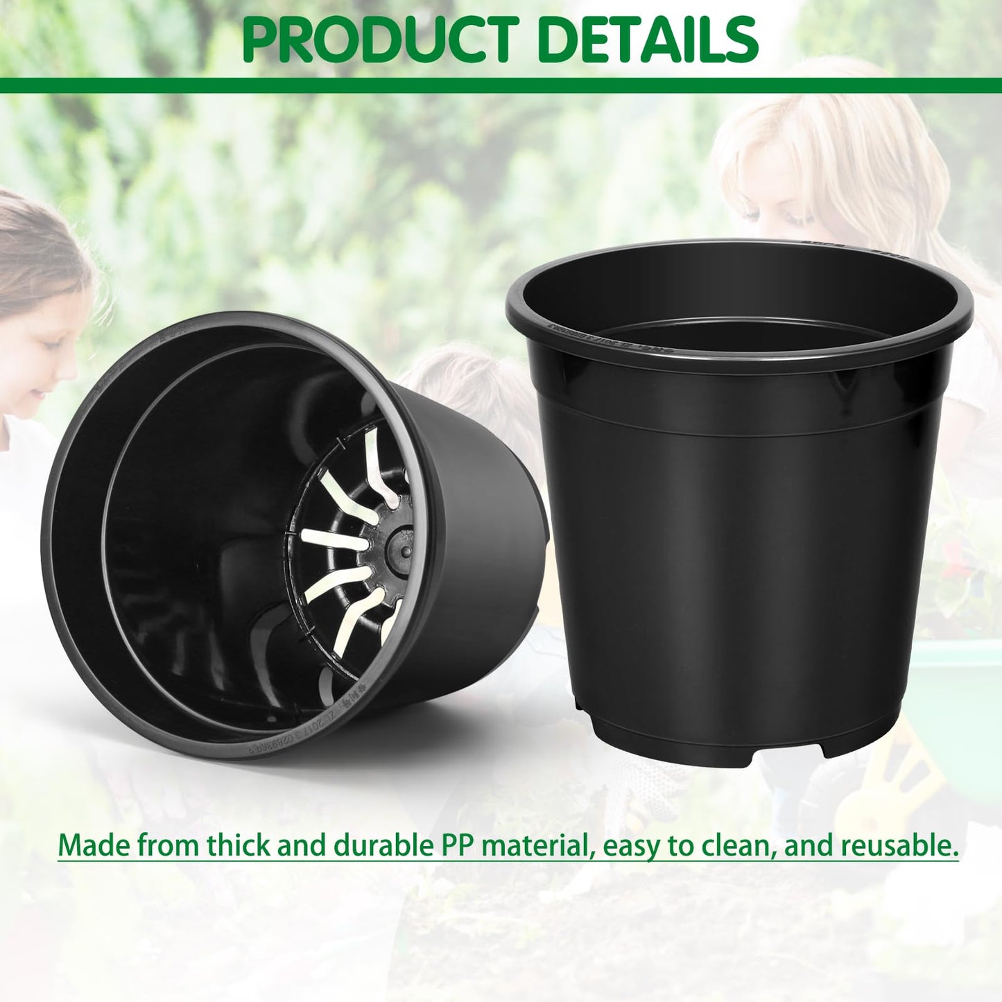 OUPSAUI 1 Gallon Pots for Plants, 6.7 Inch Plant Pots with Drainage Holes, Sturdy Plastic Large Nursery Pot, 1 Gallon Nursery Pots for Seedlings, Succulents, Cuttings