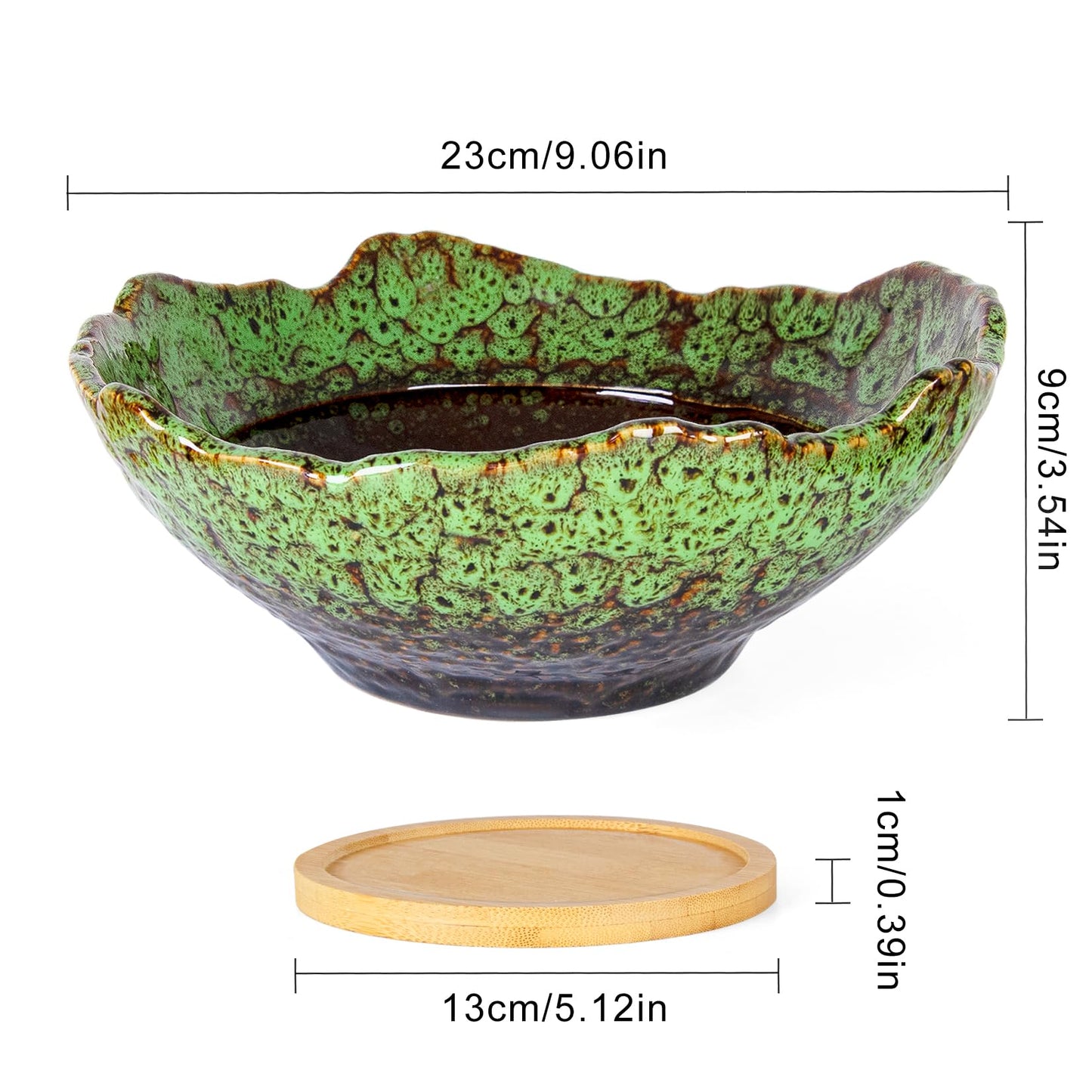 ARTKETTY Bonsai Pots, 9.06 Inch Succulent Pots with Drainage and Saucer, Ceramic Pots for Indoor Cactus Plants Unique Flower Plant Pots Round Bonsai Tree Planters Windowsill Desk Decor