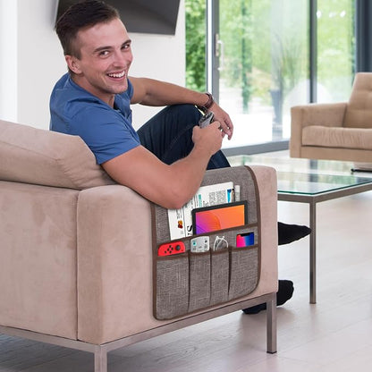 Armchair Caddy Remote Control Holder, Couch Caddy Gifts for Seniors Bed Caddy Tv Remote Holder with 5 Pockets for Key Glasses Phone Magazine Holders