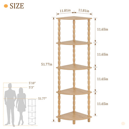 MaxSmeo Corner Bookshelf, 5-Tier Corner Shelf Stand, Modern Corner Plant Shelves with Storage, for Bedroom, Bathroom, Kitchen, Living Room (Rustic Walnut)