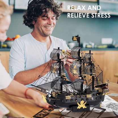 Piececool 3D Metal Puzzles for Adults, Black Pearl Pirate Ship Model Kits with DIY Tools, Watercraft Metal Model Building Kit for Birthday Christmas Gifts