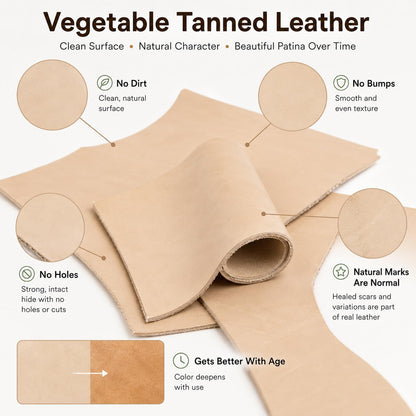 2.2 LB Genuine Cowhide Leather Scraps for Crafts, 3.5-4.0mm Thick Vegetable Tanned Leather Pieces for Tooling, Carving, Stamping, Leatherworking, Brown & Natural Tan Mix