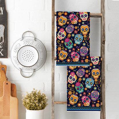 Artoid Mode Suger Skulls Floral Day of The Dead Kitchen Towels Dish Towels, 18x26 Inch Halloween Decoration Hand Towels Set of 2