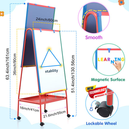 Mobile Dry Erase Board with Stand - 64.4" H Double Sided Portable Rolling Whiteboard Kids Easel for Classroom,Height Adjustable Magnetic White Board on Wheels for Home,School,36x24 inches