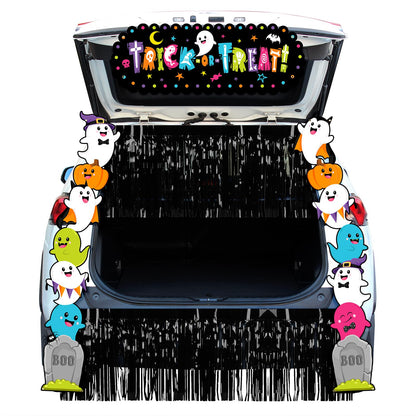 Aperturee Halloween Trunk Or Treat Car Decorations Kit — 70.8x15.5 Inch Banner, Porch Banner, 2x6m Ropes, Rain String Curtains, Durable Oxford Fabric, Fun Halloween & Trick-or-Treat Themes