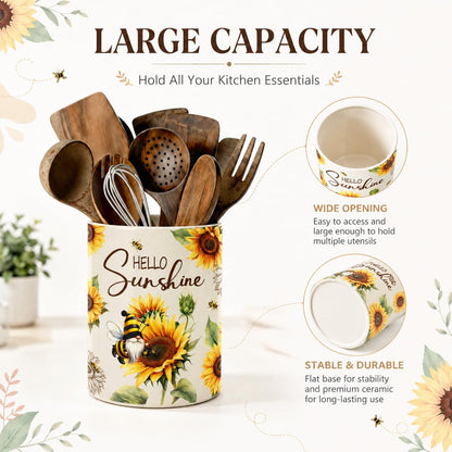 DPOTHK Bee Gnome Utensil Holder, Ceramic Kitchen Utensil Holder, Utensil Crock for Home Kitchen Countertop Storage Organizer Container, Large Holder for Spatulas, Spoons, Kitchen Counter Decor, 6"