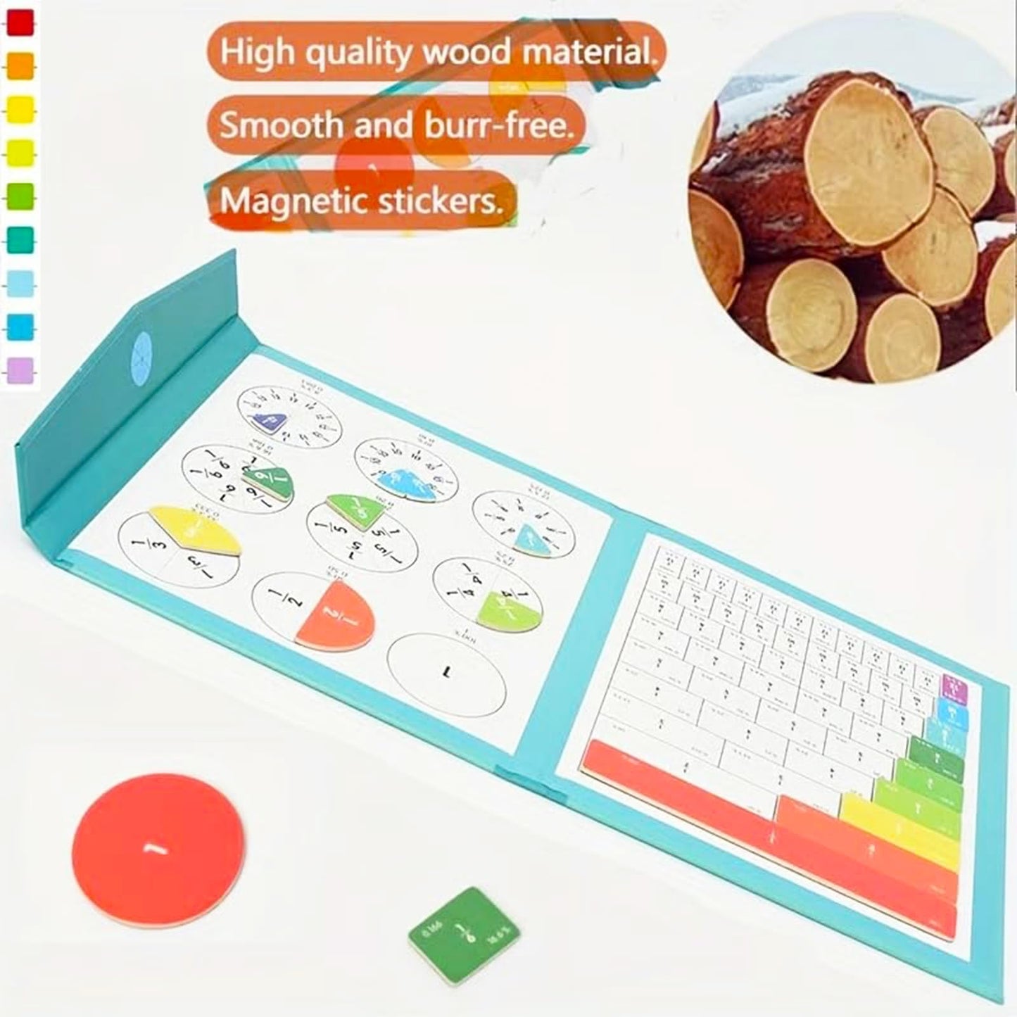 Magnetic Fraction Demonstration Book, 102PCS Magnetic Fraction Tiles, Fraction Manipulatives, Score Disk Demonstrator Math Puzzle Manipulatives for Elementary School, Learning Toys Set for Kids