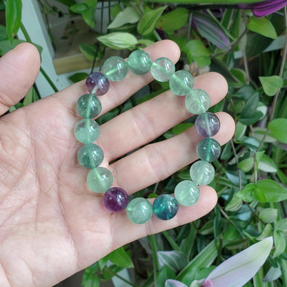 chengmu 12mm Fluorite Stretch Bracelet Natural Round Stone Beads Semi Gemstone for Crystal Beaded Elastic Bracelet 8"