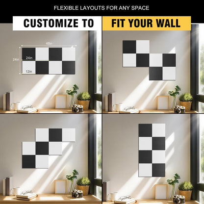 TSJOFFICE Large Cork Board for Wall - 48" x 24" Bulletin Board with 30 Pushpins for Office Decor, Pin Board 8 Pack Felt Tiles with Safe Removable Adhesive Tabs, Corkboard for Home - Black & White