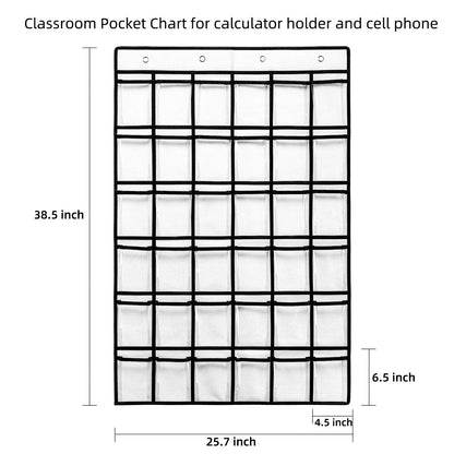 SAVERHO 2 Pack 36 Pockets Classroom Pocket Chart for Cell Phone Calculator Holder,Clear Pocket Chart Organizer for Classroom Cellphone Storage with 36 Number Sticker Size:38.5x25.7 Inch (White-2pack)