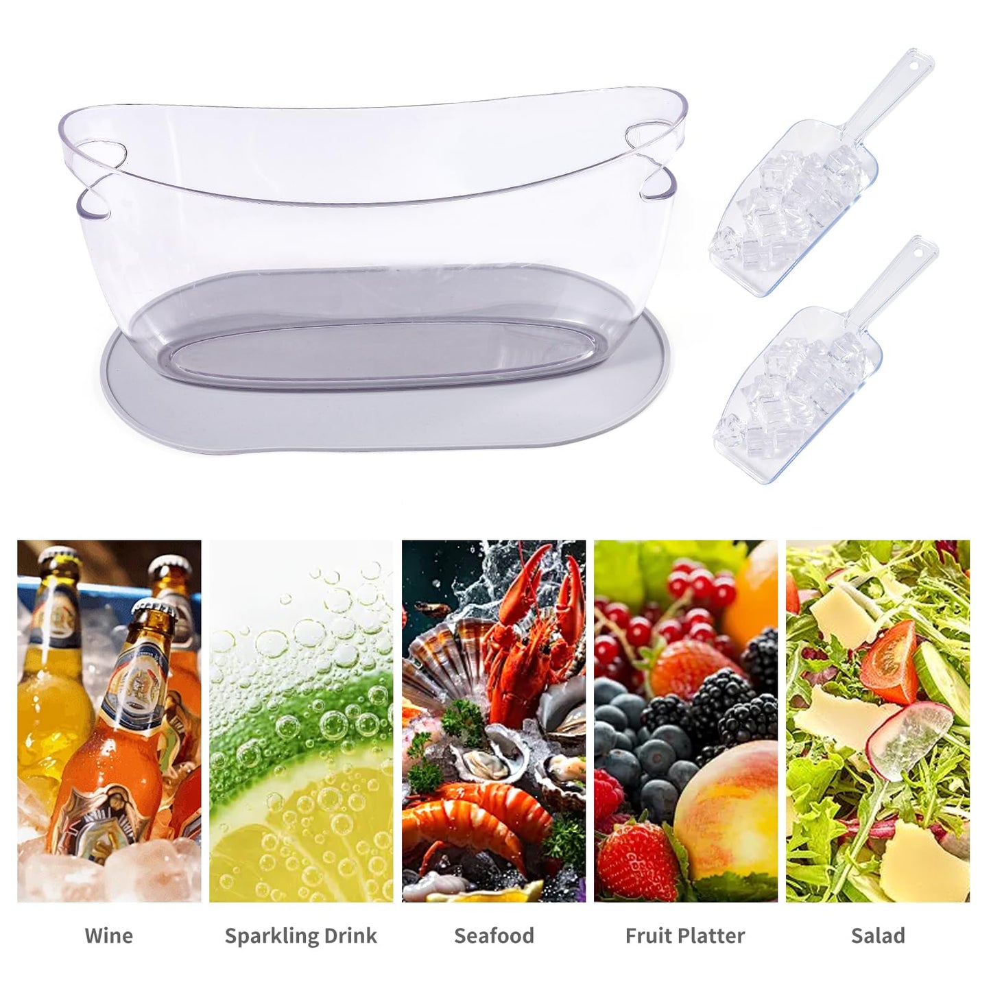 SRRUI Ice Bucket，Upgraded Beverage Tub with Anti Condensation Silicone Pad and Ice Scoop Set，5.5L Ice Tub，Party Cooler，Mimosa Bar Supplies
