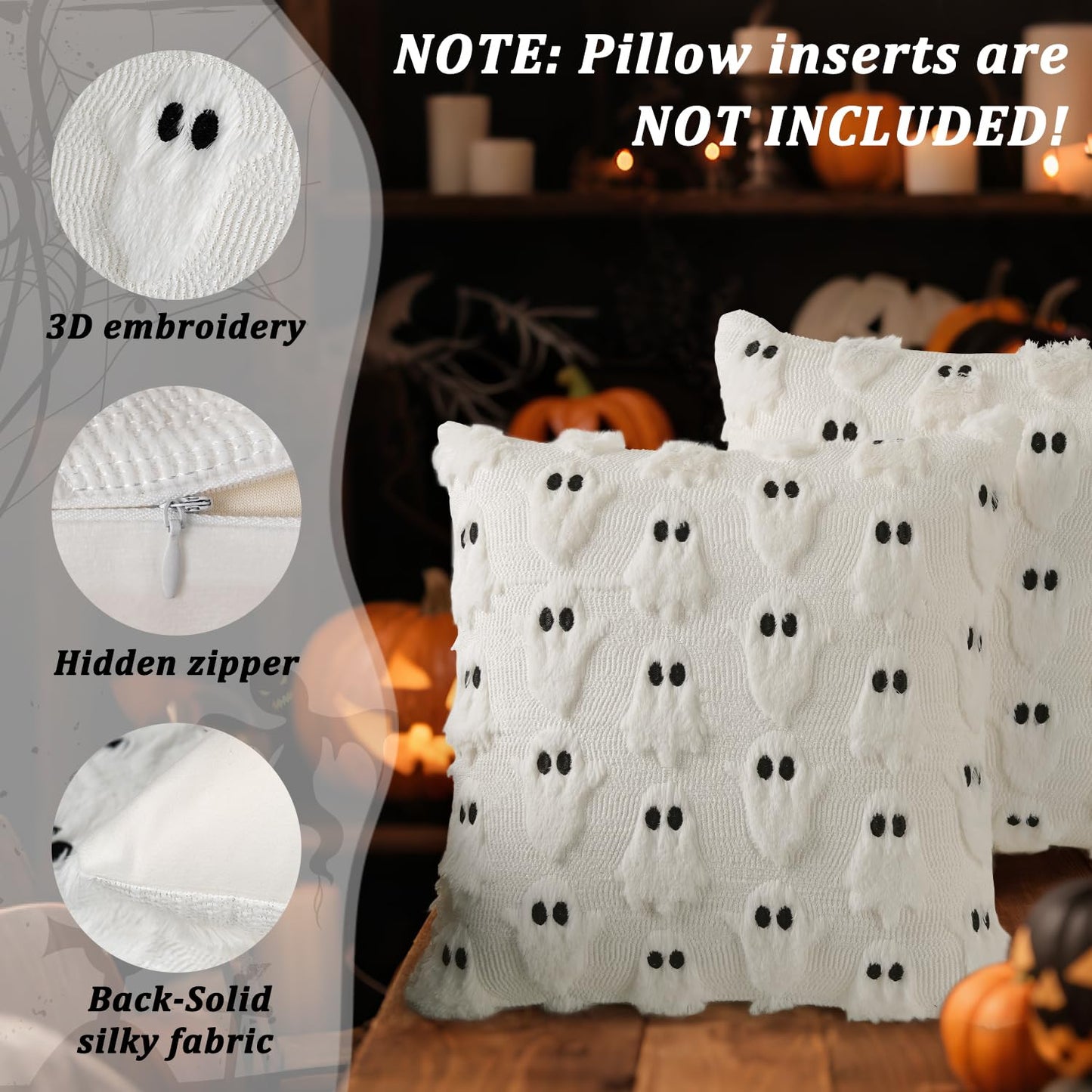 Artmag Halloween Ghost Pillow Covers 22x22 Set of 2, Soft Plush Faux Farmhouse Throw Pillow Cases for Fall Thanksgiving Halloween Holiday Decorations White