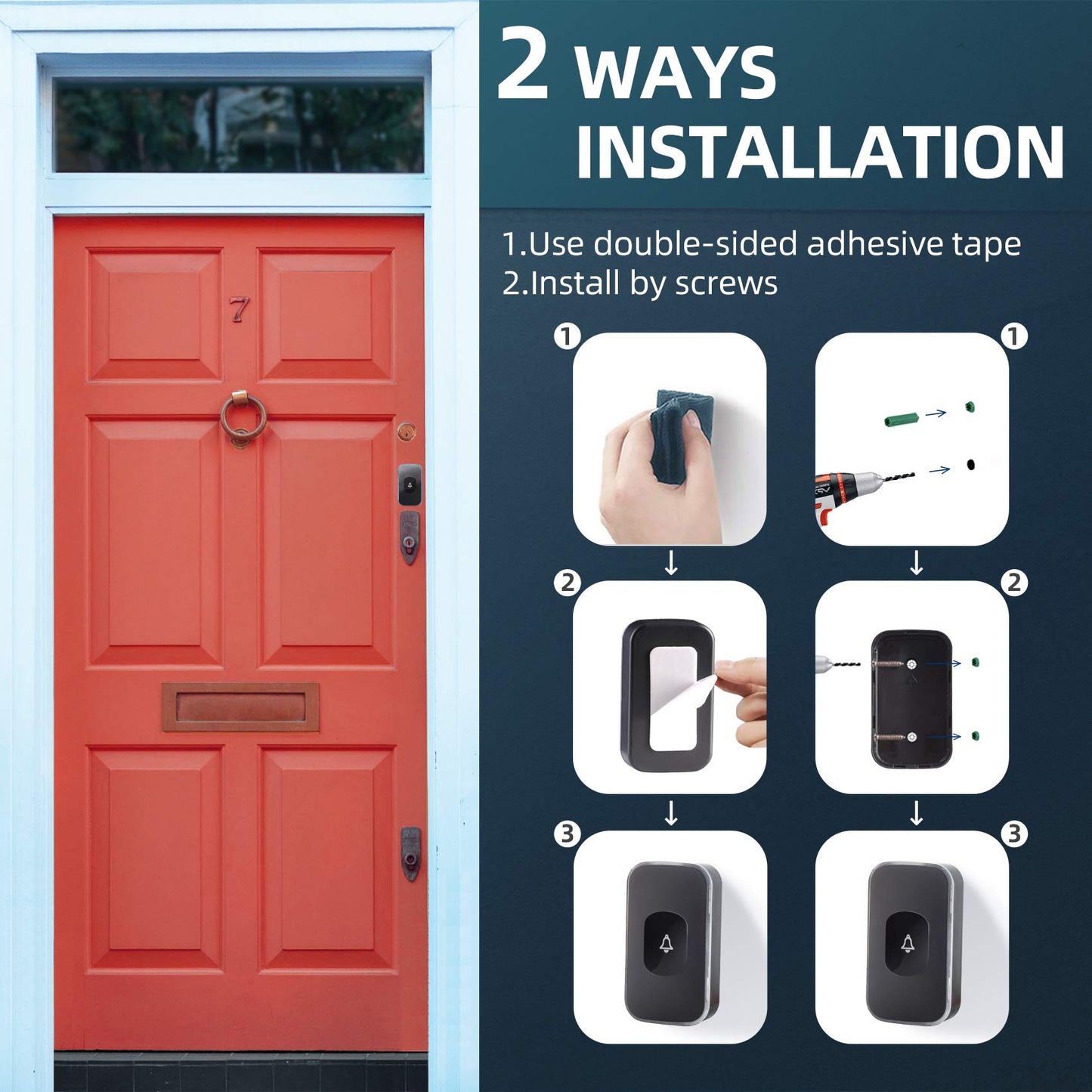 Wireless Doorbells for Home Hearing Impaired Doorbell 2 Buttons & 3 Receivers Flashing Light Wireless Doorbell for Office Classroom Bedroom 1200Ft 36 Ringtones 4 Volume JSIEEM(White)