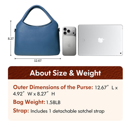 KOGTLA Women's Large Pebbled Leather Purses with Satchel Strap, Ladies Vegan Leather Tote Handbags, Hobo Shoulder Bags Blue
