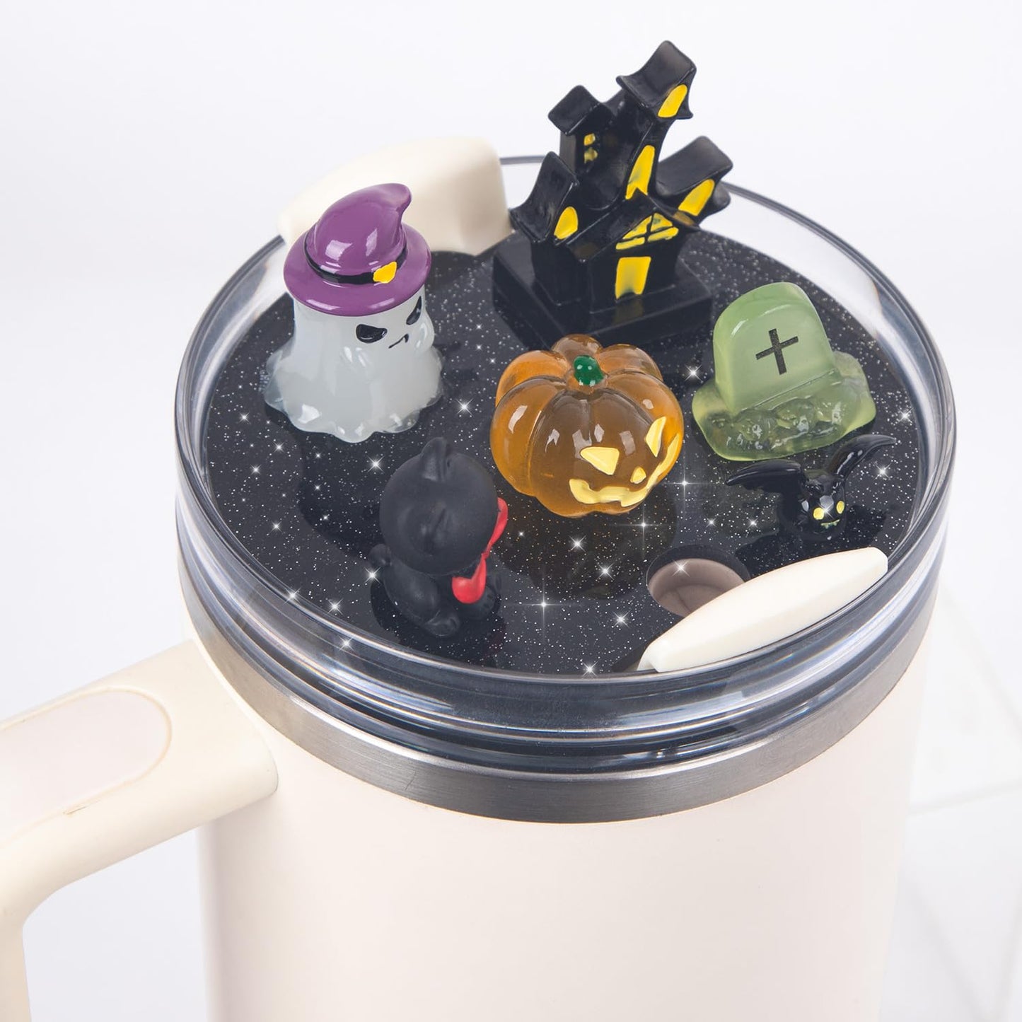 JUNIQUTE Compatible with Stanley Cup Lid Accessories Charms, Charms for Stanley Cups H2.0 Accessories 30oz 40oz with Silicone Straw Cover Cap for Tumblers (Halloween, 40)