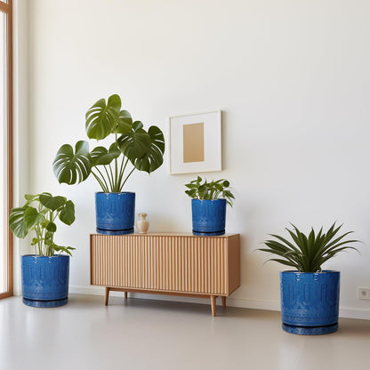 Eightpot Ceramic Planter - 8 Inch Plant Pot Indoor with Drainage Holes and Saucer Round Planter Outdoor Mid-Century Modern Flower Pot Succulent Pot for Home Decor Blue