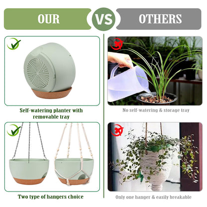 Lucieblessdesign Hanging Planters for Outdoor Indoor Plants, 2 Pack 12 Inch Hanging Basket Plants Outdoor, Self Watering Hanging Planter with Plant Hanger for Garden Home Decoration (Green)