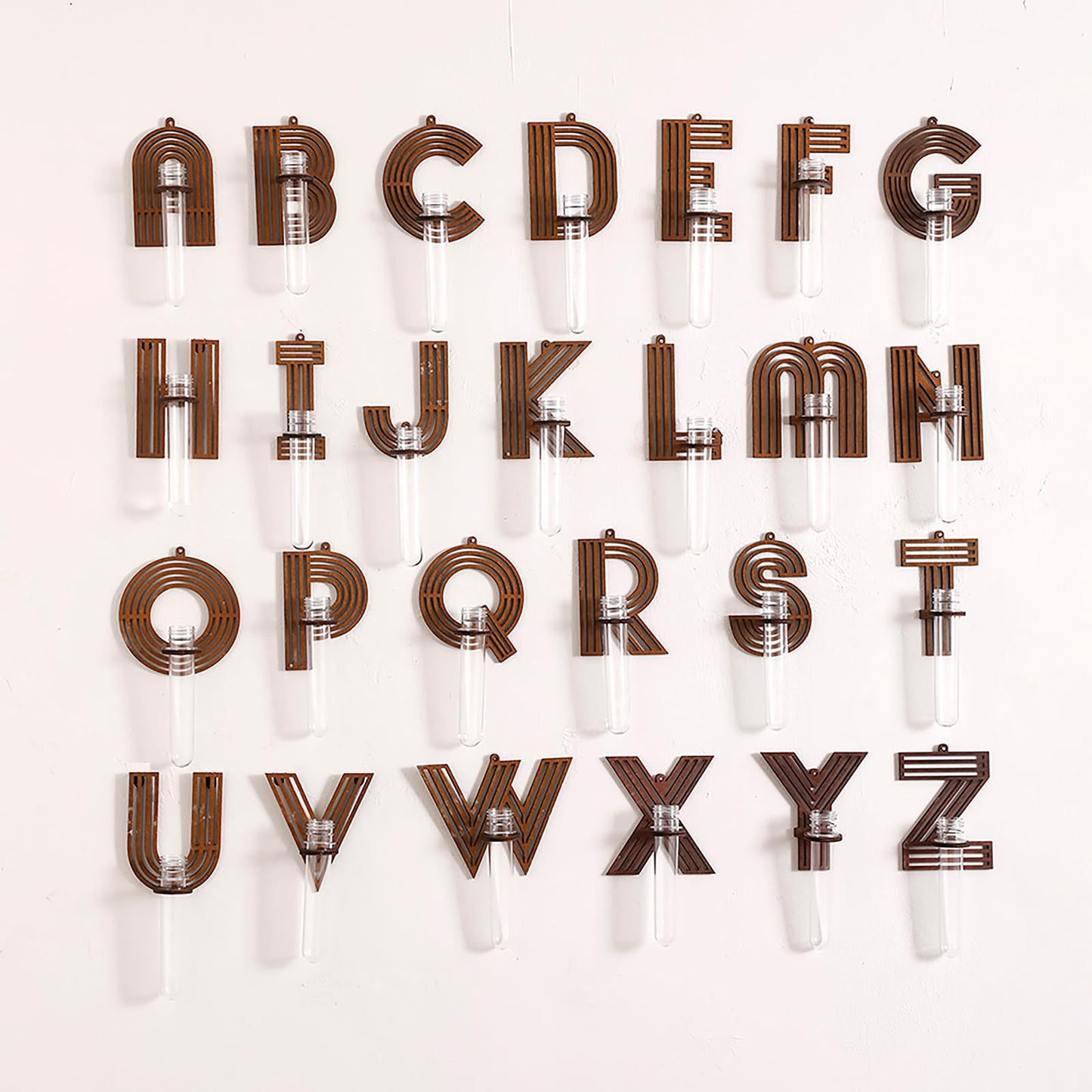 Win Letter Wall Propagation Planters Test Tubes Wall Decor for Hanging Plants Clear Water Plant Vase Brown Wood Upletter Alphabet Functional Art Boho Set of 3