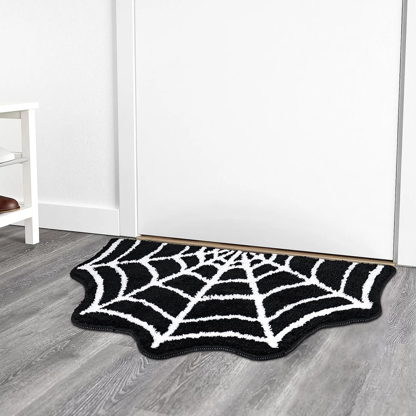 Meetory Spider Web Bath Mat, 31×20" Halloween Bath Mat Non-Slip Rugs Spiderweb Rug Machine Washable Goth Area Rugs Gothic Rug for Front Door, Bedroom, Living Home (Black)